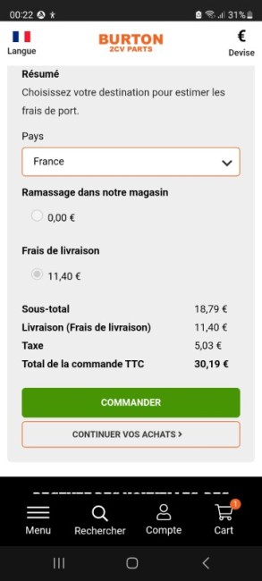 Frais de port 11euros