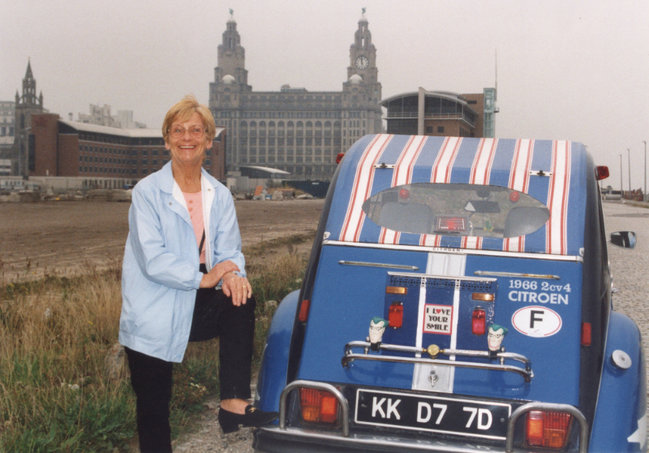 My Wife Susan by our then Pride and Joy... one of several that I owned ,Oh Yes I made my own Roll top Hoods, for dozens of years, as well.   <br /> I Covered the inside door panels with this material too, its Plastic Coated fabric for Shop Window Awnings out side Butchers ect...